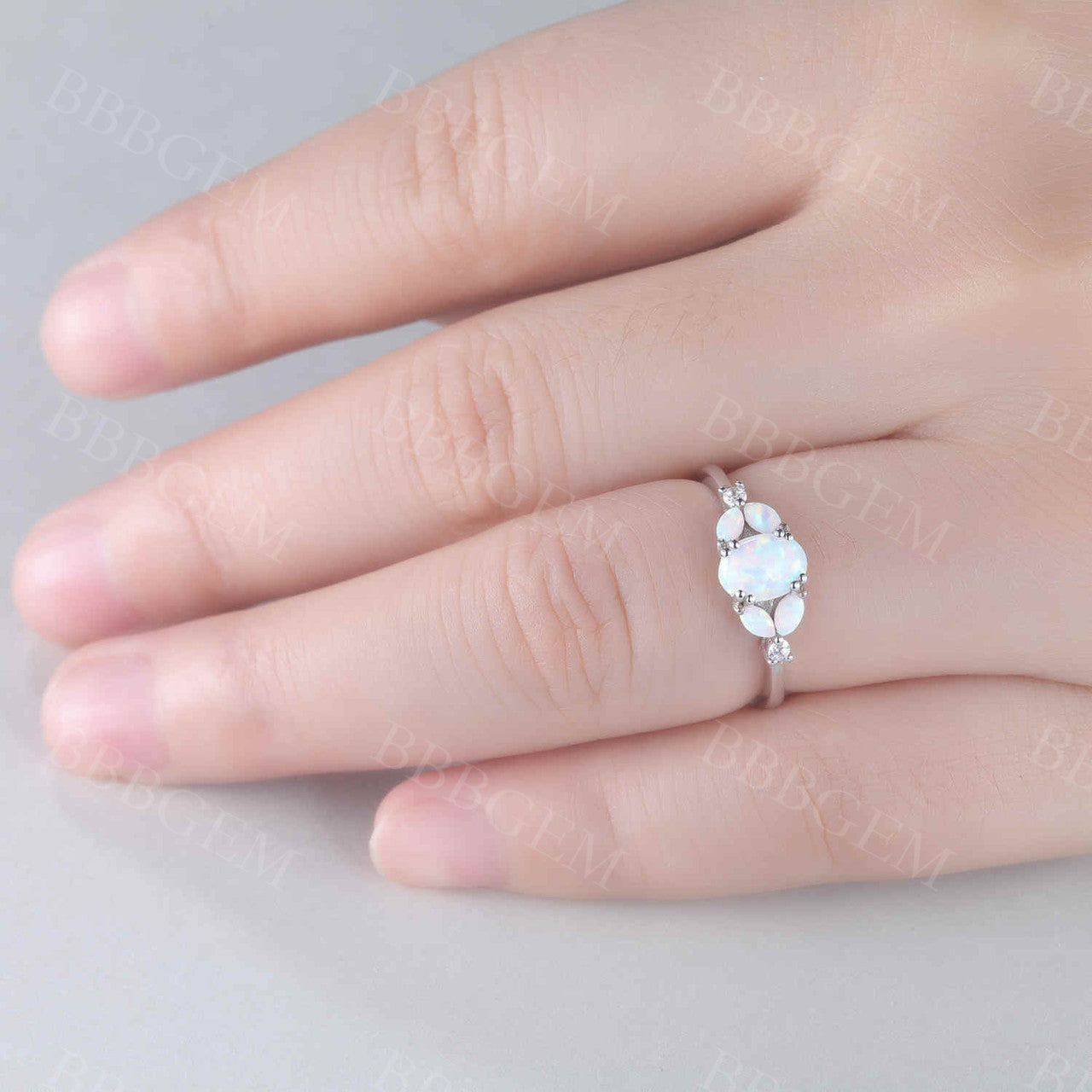 Floral opal engagement ring white gold promise ring for women