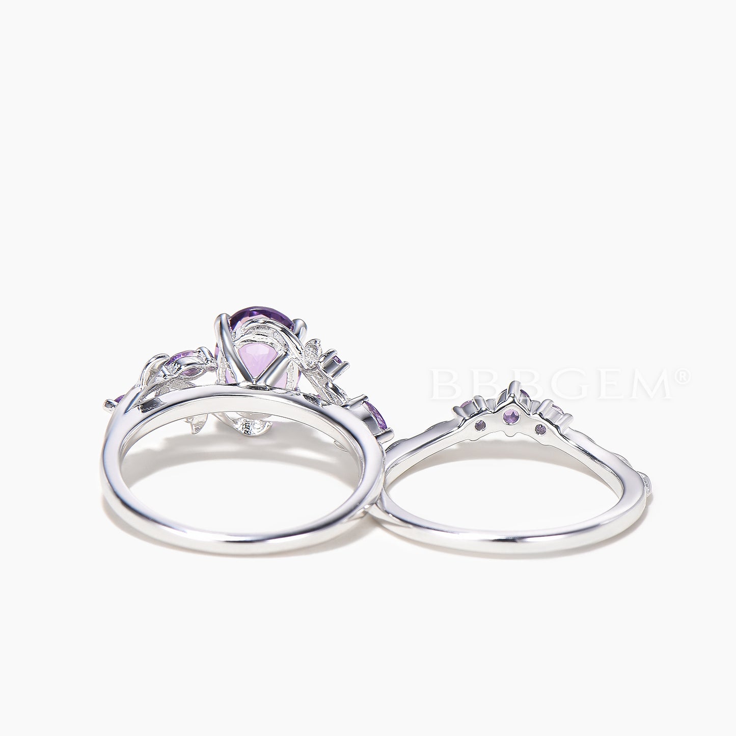 1.5CT Oval Cut Natural Amethyst Leaf Ring Amethyst Nature Inspired Ring Set