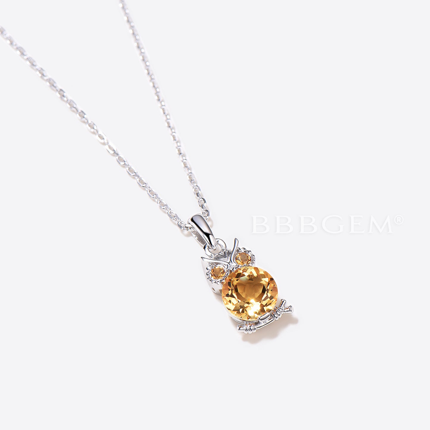 1.2CT Round Cut Natural Citrine Owl Pendant Necklace Crystal Healing Jewelry