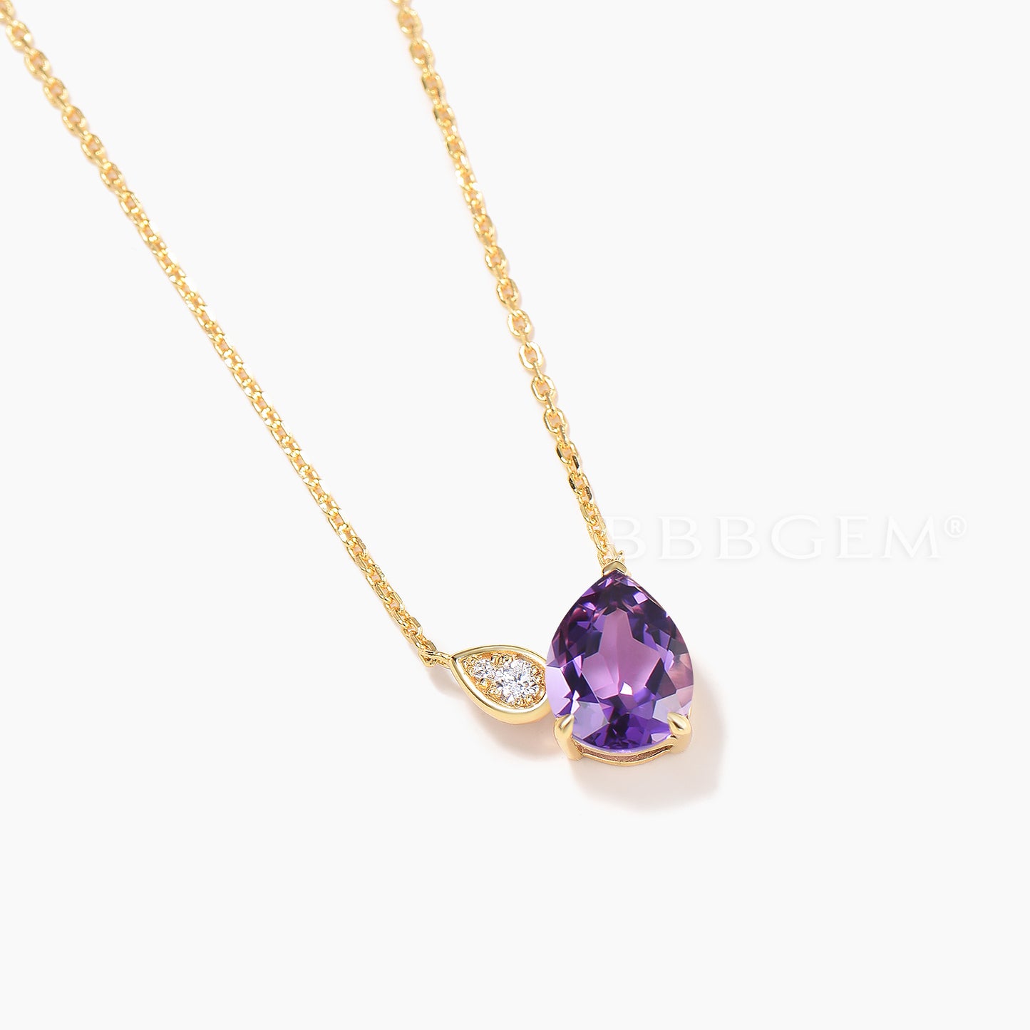Pear Cut Natural Amethyst Necklace Moissanite Three Stone Wedding Pendant