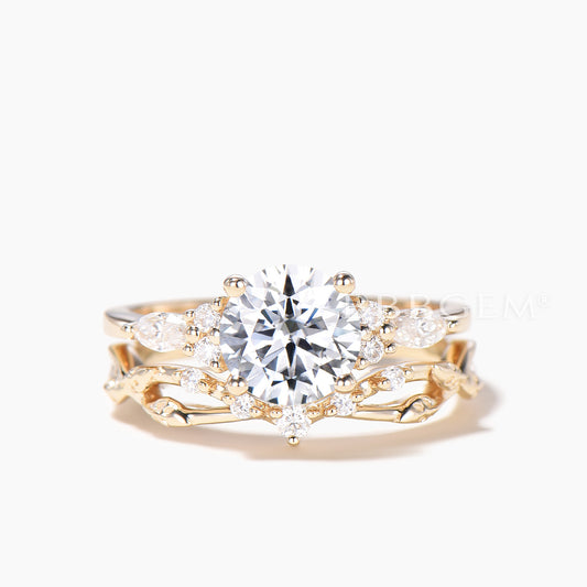 Round Cut IGI Certificate Lab Grown Diamond Ring Set Diamond Twisted Band
