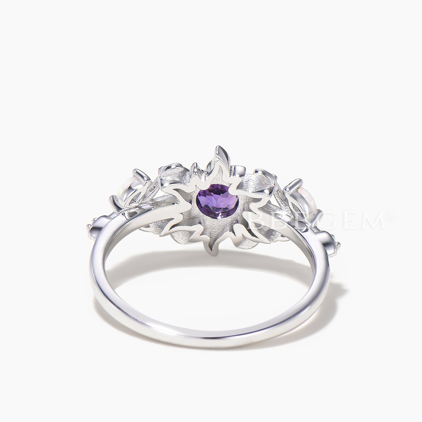 Round Cut Natural Amethyst Rapunzel Sun Engagement Ring Opal Accent Ring