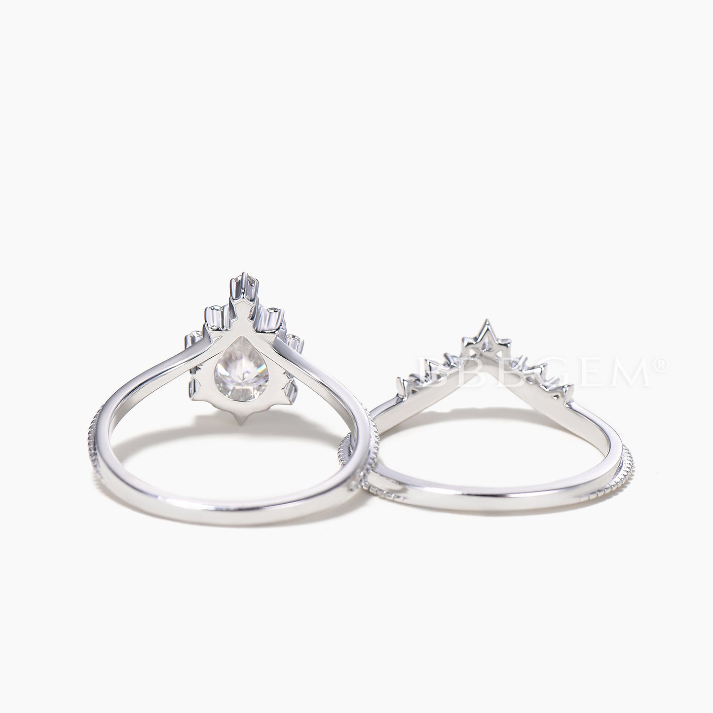 Pear Cut IGI Certificate Lab Grown Diamond Curved Ring Set Topaz Crown Band