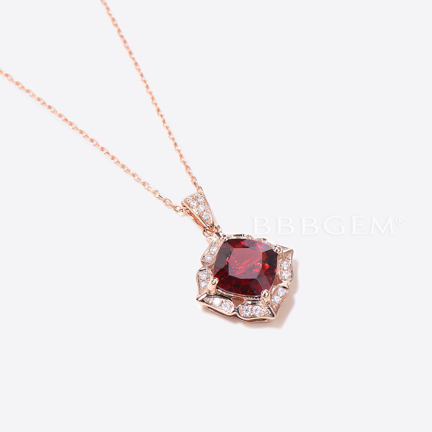 2.5CT Cushion Cut Red Ruby Pendant Diamond Halo Wedding Necklace