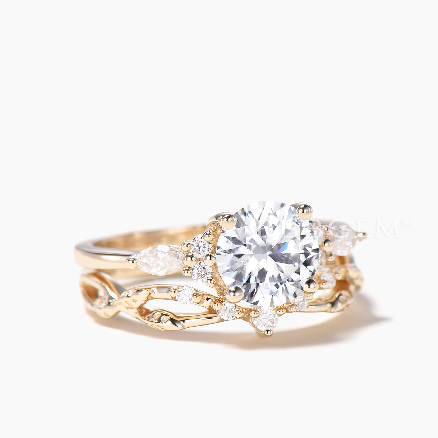 Round Cut IGI Certificate Lab Grown Diamond Ring Set Diamond Twisted Band