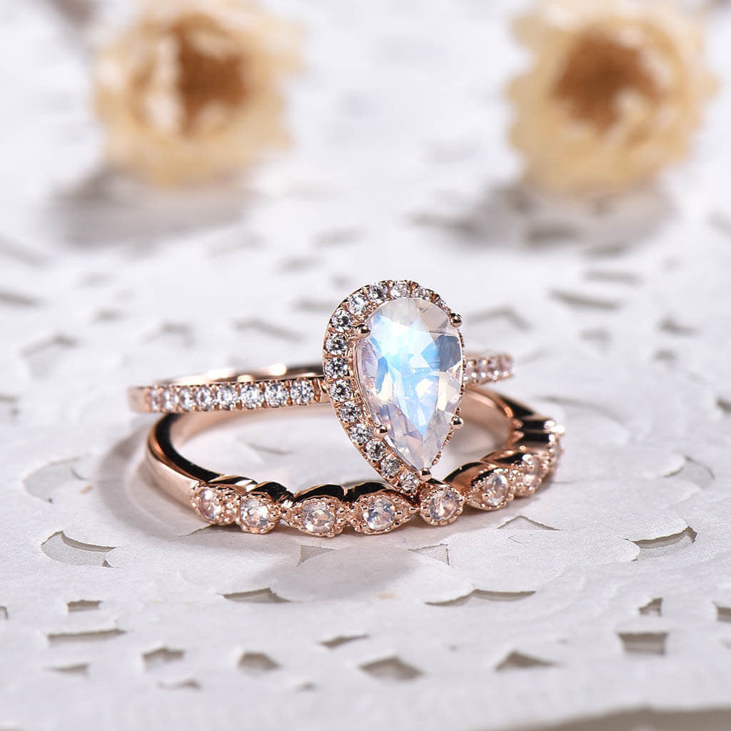 rose gold moonstone ring-BBBGEM Pear Shaped Moonstone Engagement Ring