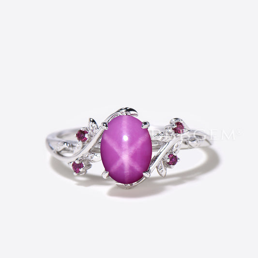 Oval Pink Star Sapphire Engagement Ring Twig Leaf Lindy Pink Star Ring