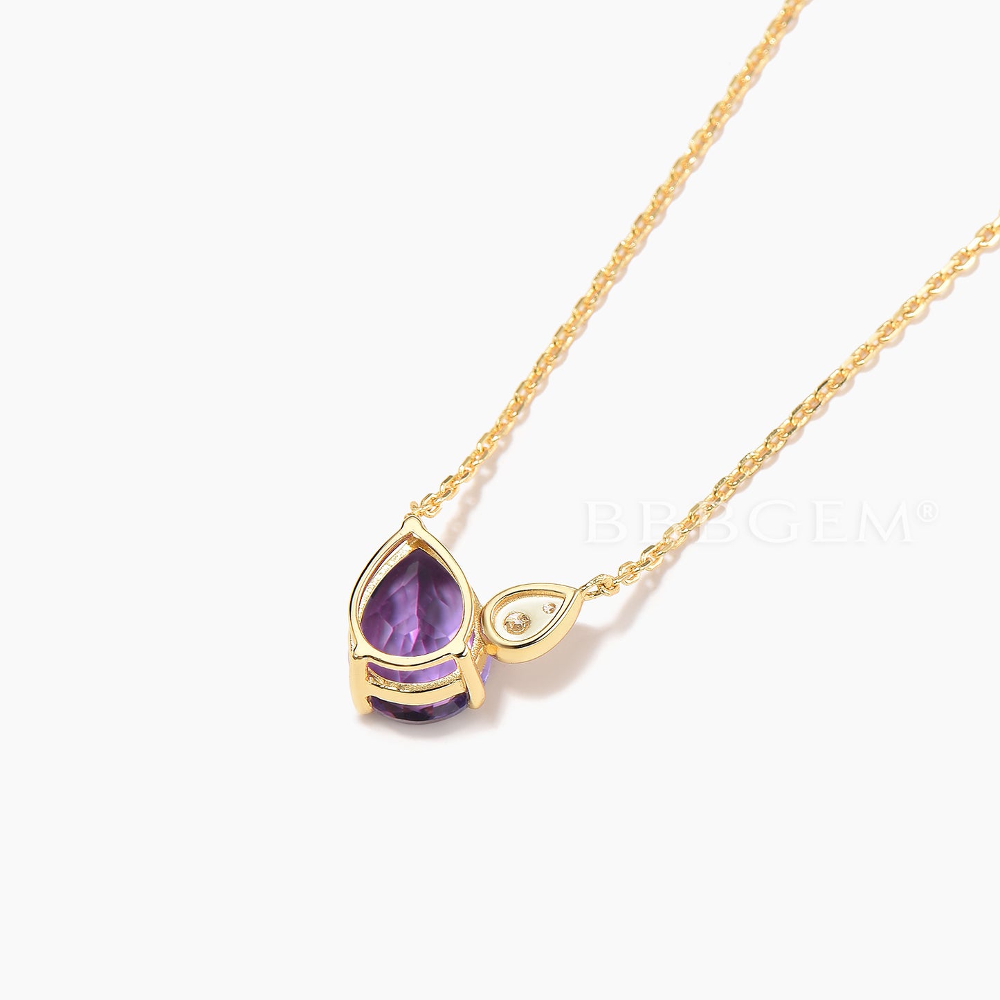 Pear Cut Natural Amethyst Necklace Moissanite Three Stone Wedding Pendant