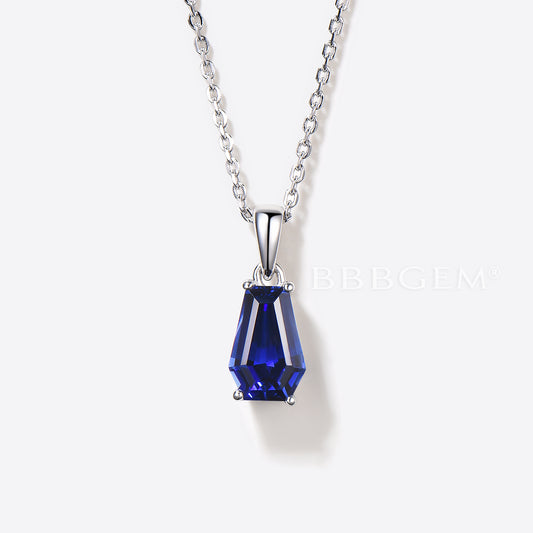 Coffin Cut Blue Sapphire Necklace 14k White Gold Wedding Pendant