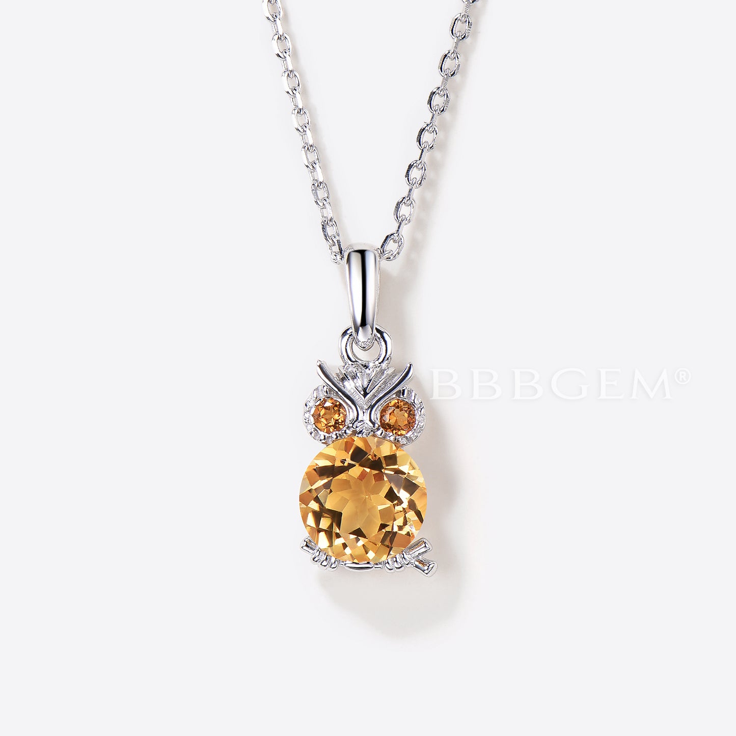 1.2CT Round Cut Natural Citrine Owl Pendant Necklace Crystal Healing Jewelry