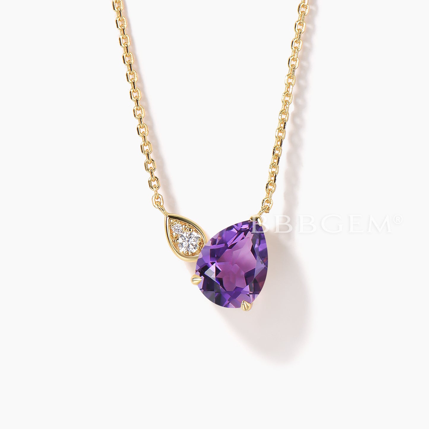Pear Cut Natural Amethyst Necklace Moissanite Three Stone Wedding Pendant