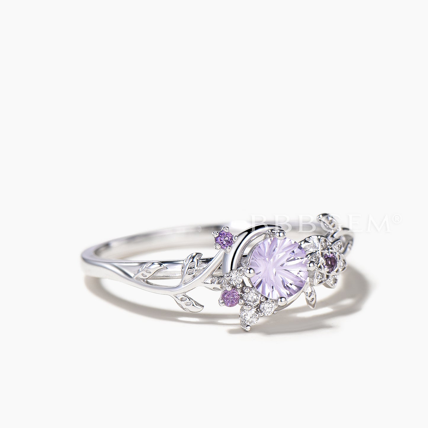 Round Cut Lavender Sapphire Moon Celestial Amethyst Inspired Engagement Ring