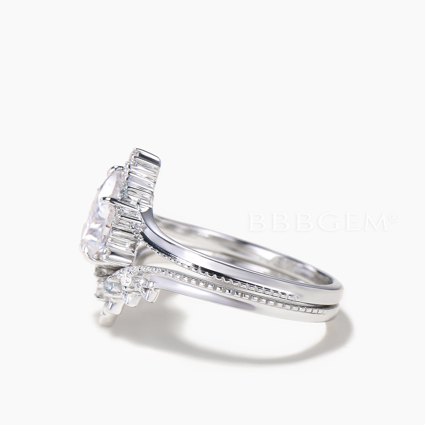 Pear Cut IGI Certificate Lab Grown Diamond Curved Ring Set Topaz Crown Band