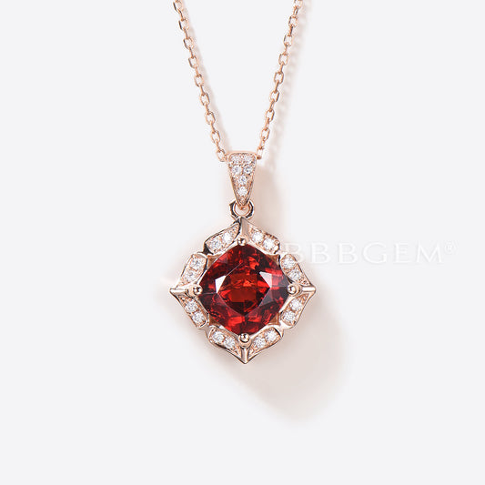 2.5CT Cushion Cut Red Ruby Pendant Diamond Halo Wedding Necklace