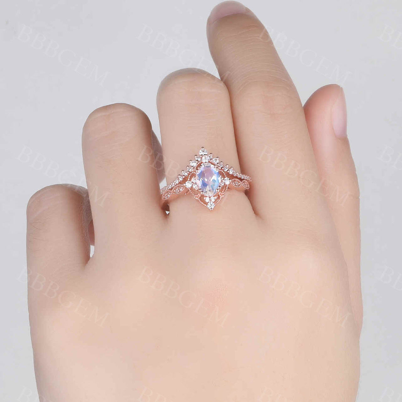 moonstone ring set-BBBGEM 0.7 Carat rainbow moonstone ring set