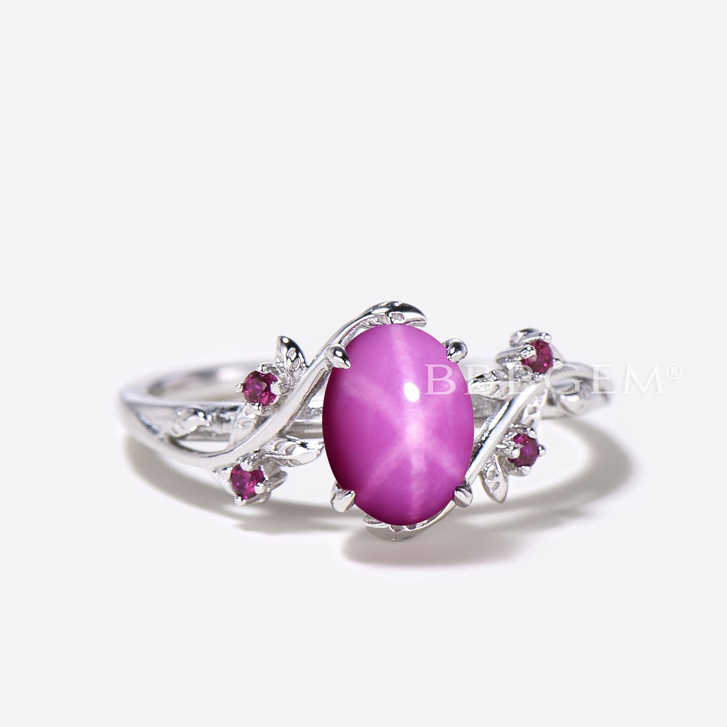 Oval Pink Star Sapphire Engagement Ring Twig Leaf Lindy Pink Star Ring