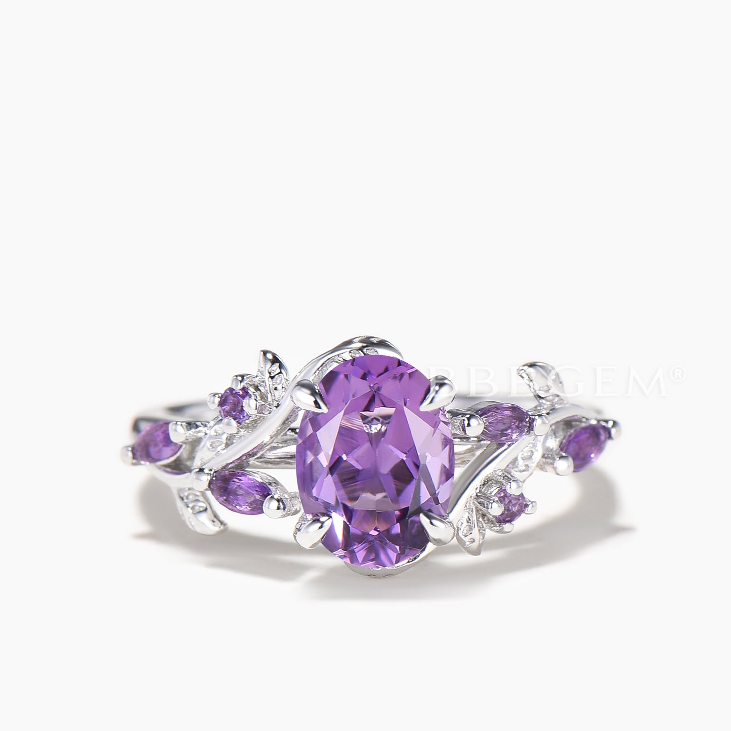 1.5CT Oval Cut Natural Amethyst Leaf Ring Amethyst Nature Inspired Ring Set