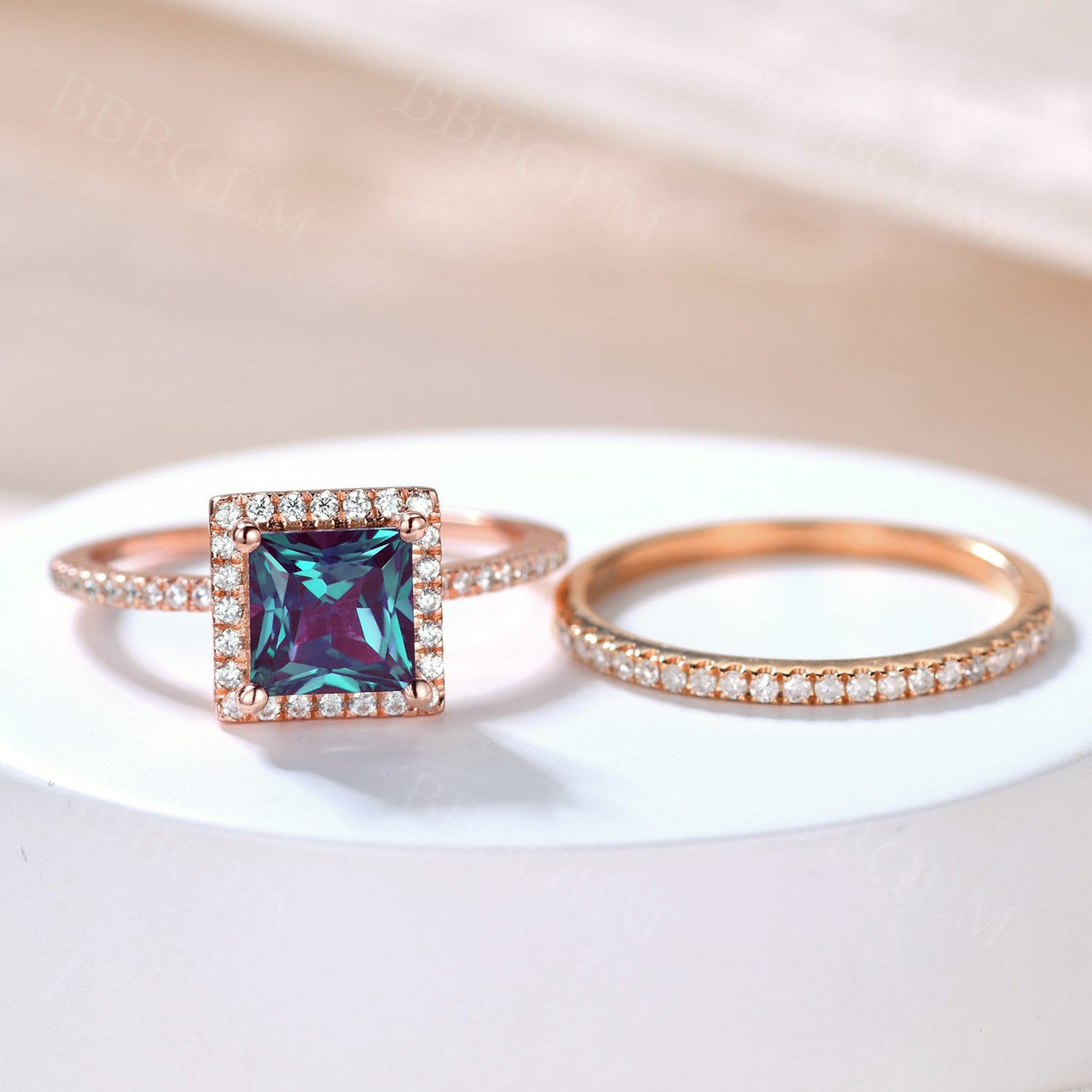 Alexandrite Bridal Set-BBBGEM Alexandrite Engagement Ring