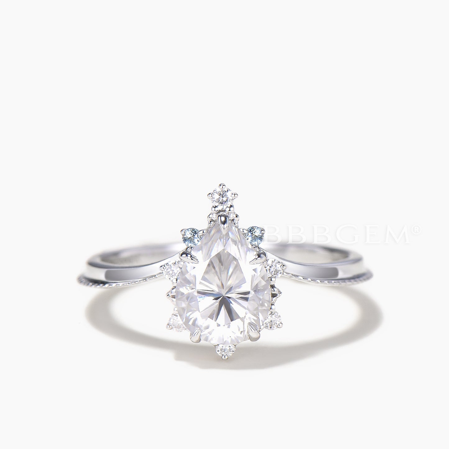 Pear Cut IGI Certificate Lab Grown Diamond Curved Ring Set Topaz Crown Band