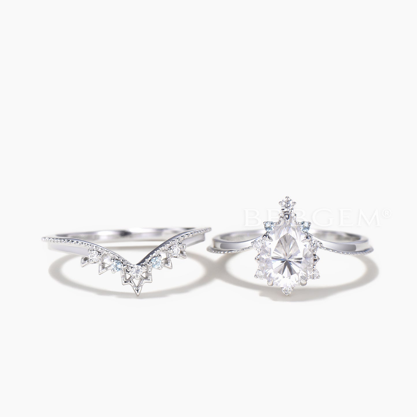 Pear Cut IGI Certificate Lab Grown Diamond Curved Ring Set Topaz Crown Band