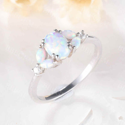 Floral opal engagement ring white gold promise ring for women