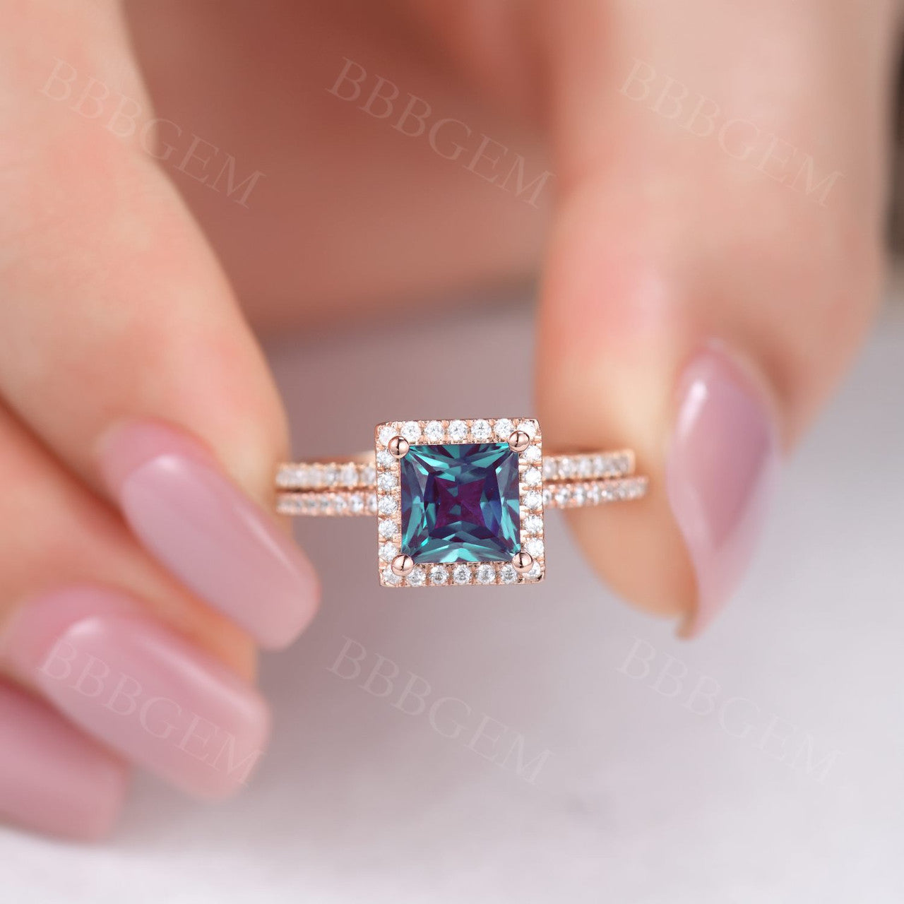 Alexandrite And Diamond Engagement Ring-BBBGEM Alexandrite Engagement Ring