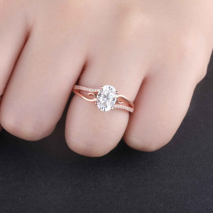 Brilliant moissanite engagement ring 14K rose gold diamond wedding band promise ring anniversary ring