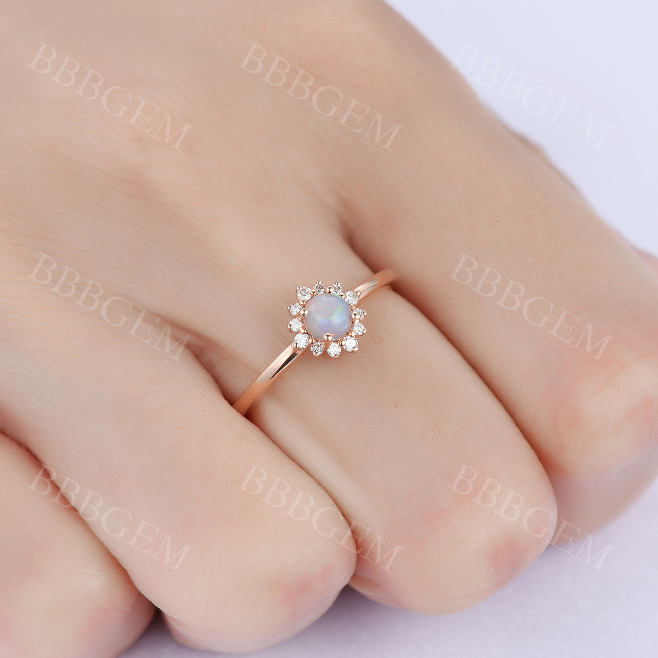 White Opal Ring-BBBGEM Opal Diamond Ring