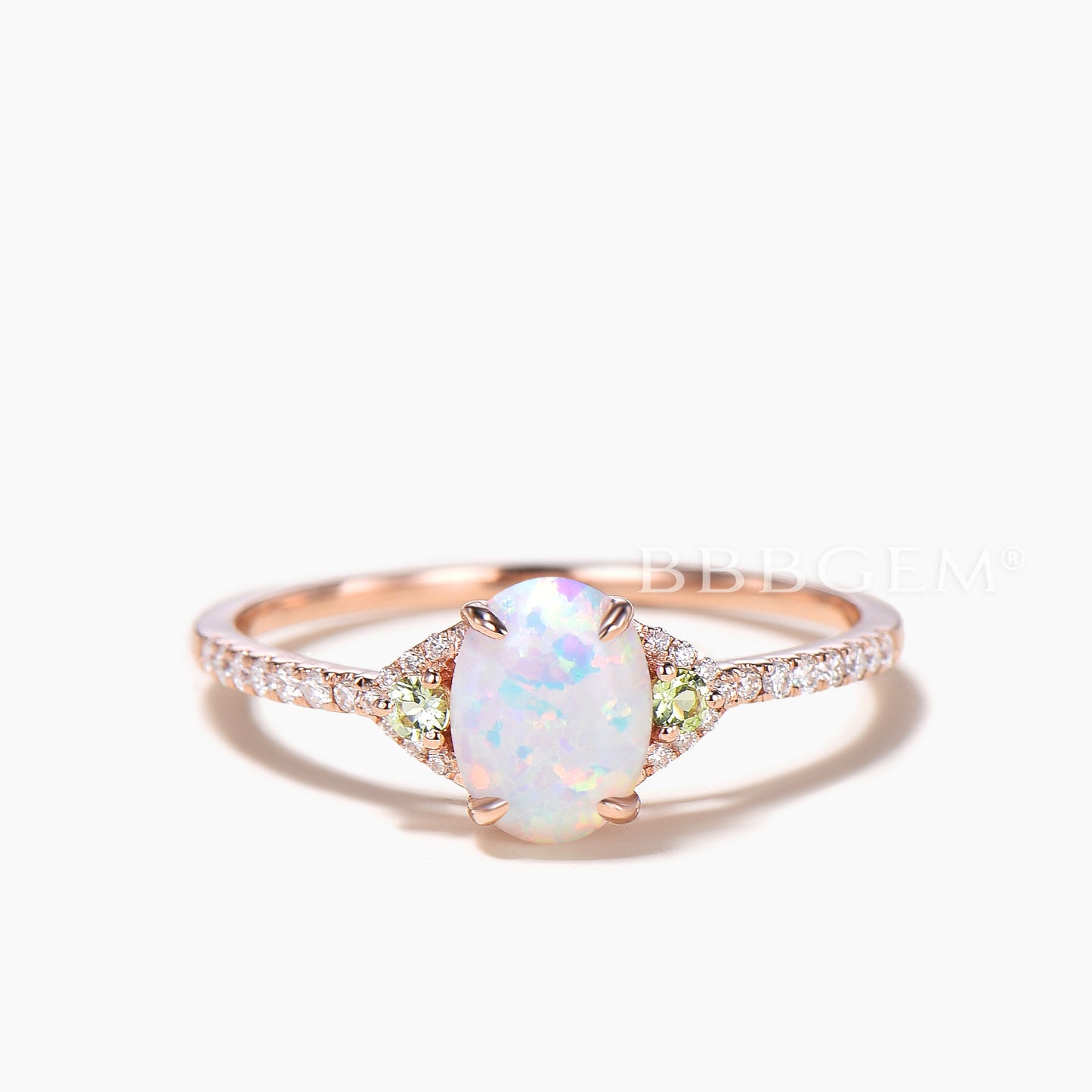 Oval Cut White Opal Cluster Bridal Ring Set Moissanite Enhancer Wedding Band