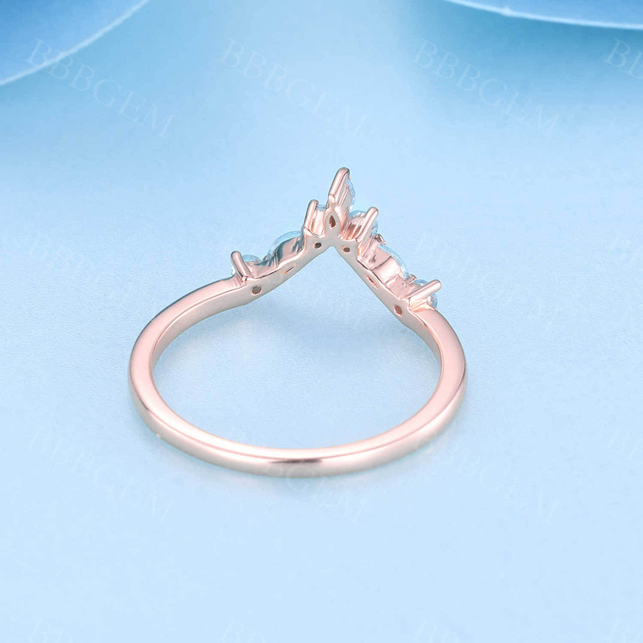 14K Rose Gold Blue Topaz Wedding Band Dainty Curved Stacking Ring December Birthstone Ring Gemstone Band