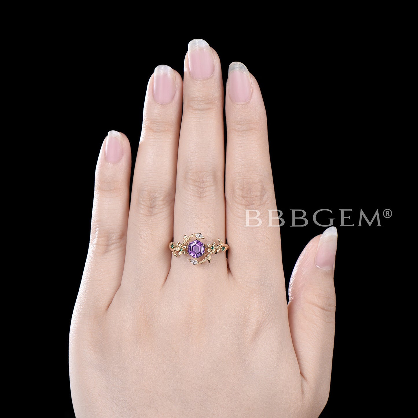 Gold Snake Engagement Ring Floral Amethyst Ring Diamond Serpent Ring