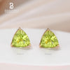 Playful Two 6MM Trillion Cut Peridot Solitaire Earrings Studs in Sterling Silver Yellow Gold Plated Basket Set Clear Rubber Backs