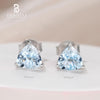Handmade 14K White Gold AA 6mm Trillion Cut Aquamarine Solitaire Stud Earrings Post Back Basket-Set 1.20 Carat