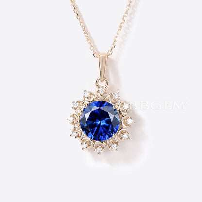 Moon Bridal Necklace 2CT Round Blue Sapphire Diamond Necklace