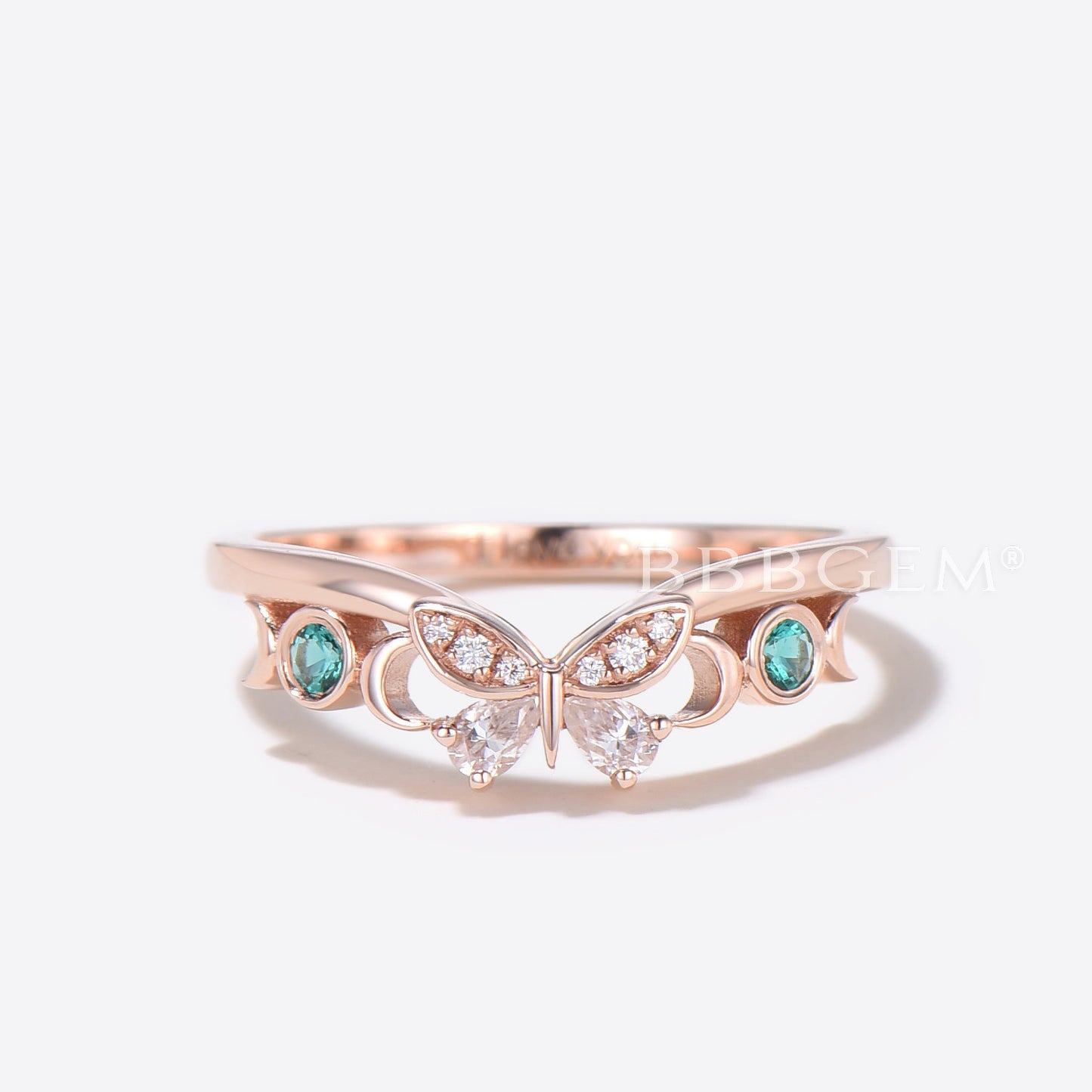 Rose Gold Butterfly Wedding Band Chevron Moissanite Stacking Band