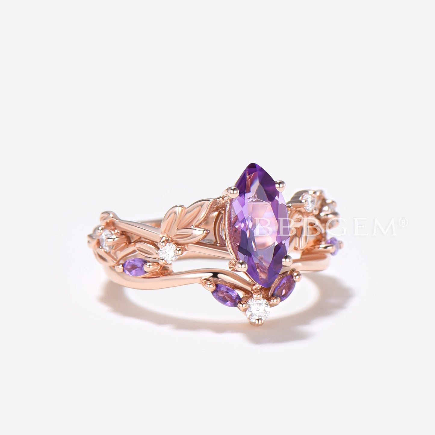 Nature Inspired Marquise Amethyst Engagement Ring Leaf Vine Ring