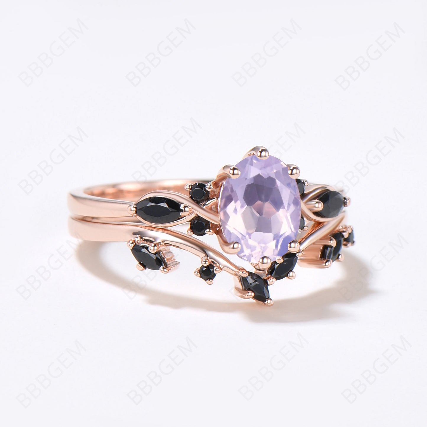 Oval Natural Light Purple Lavender Amethyst Engagement Ring Set