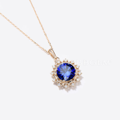 Moon Bridal Necklace 2CT Round Blue Sapphire Diamond Necklace