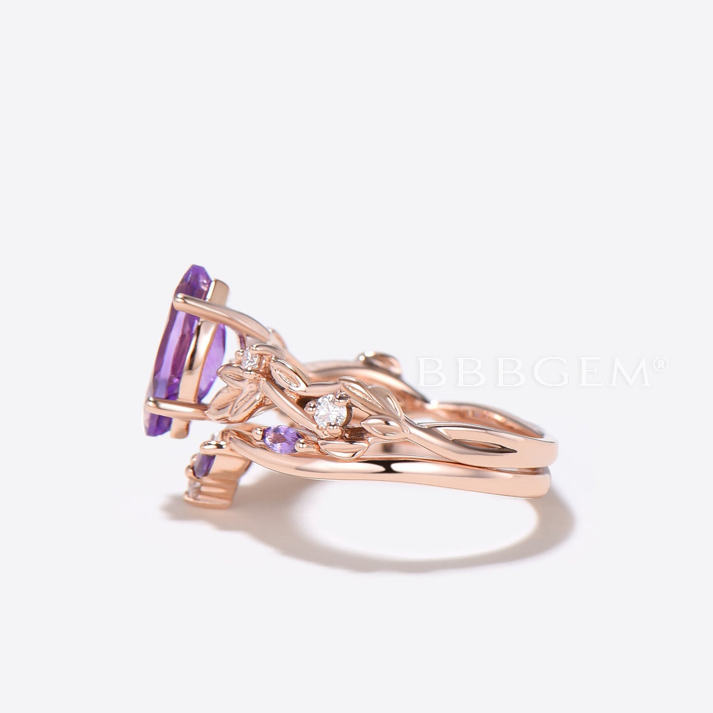 Nature Inspired Marquise Amethyst Engagement Ring Leaf Vine Ring