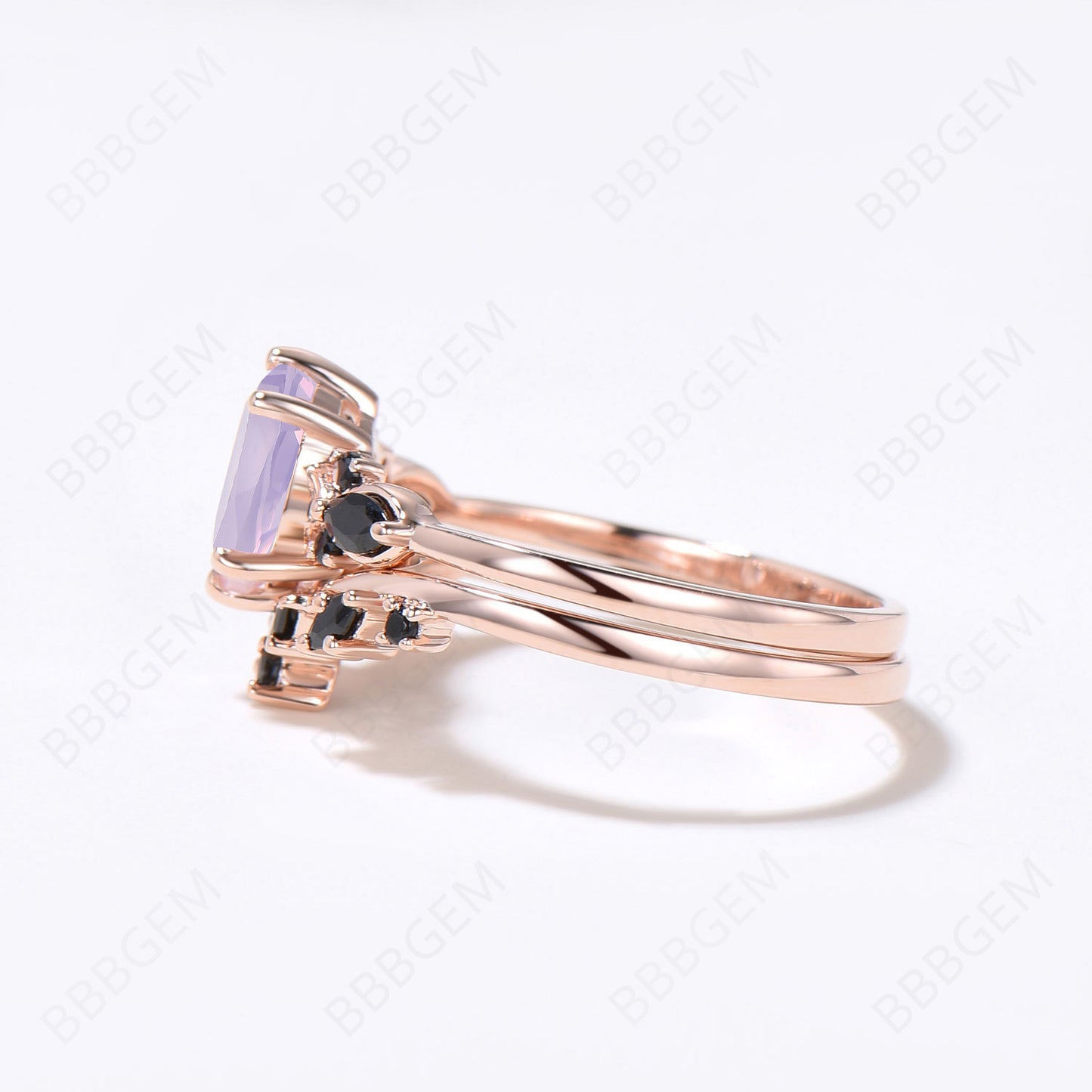 Oval Natural Light Purple Lavender Amethyst Engagement Ring Set