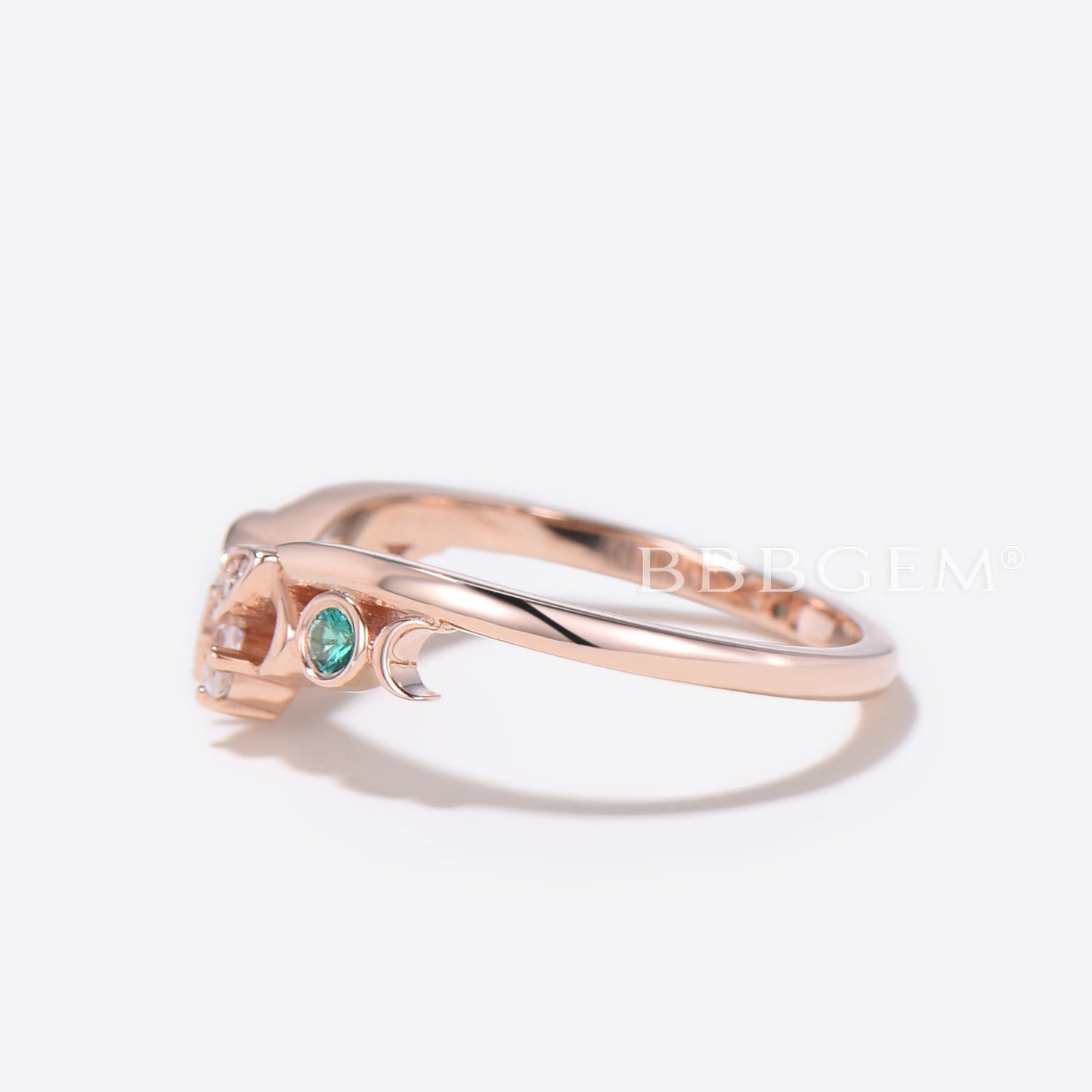 Rose Gold Butterfly Wedding Band Chevron Moissanite Stacking Band