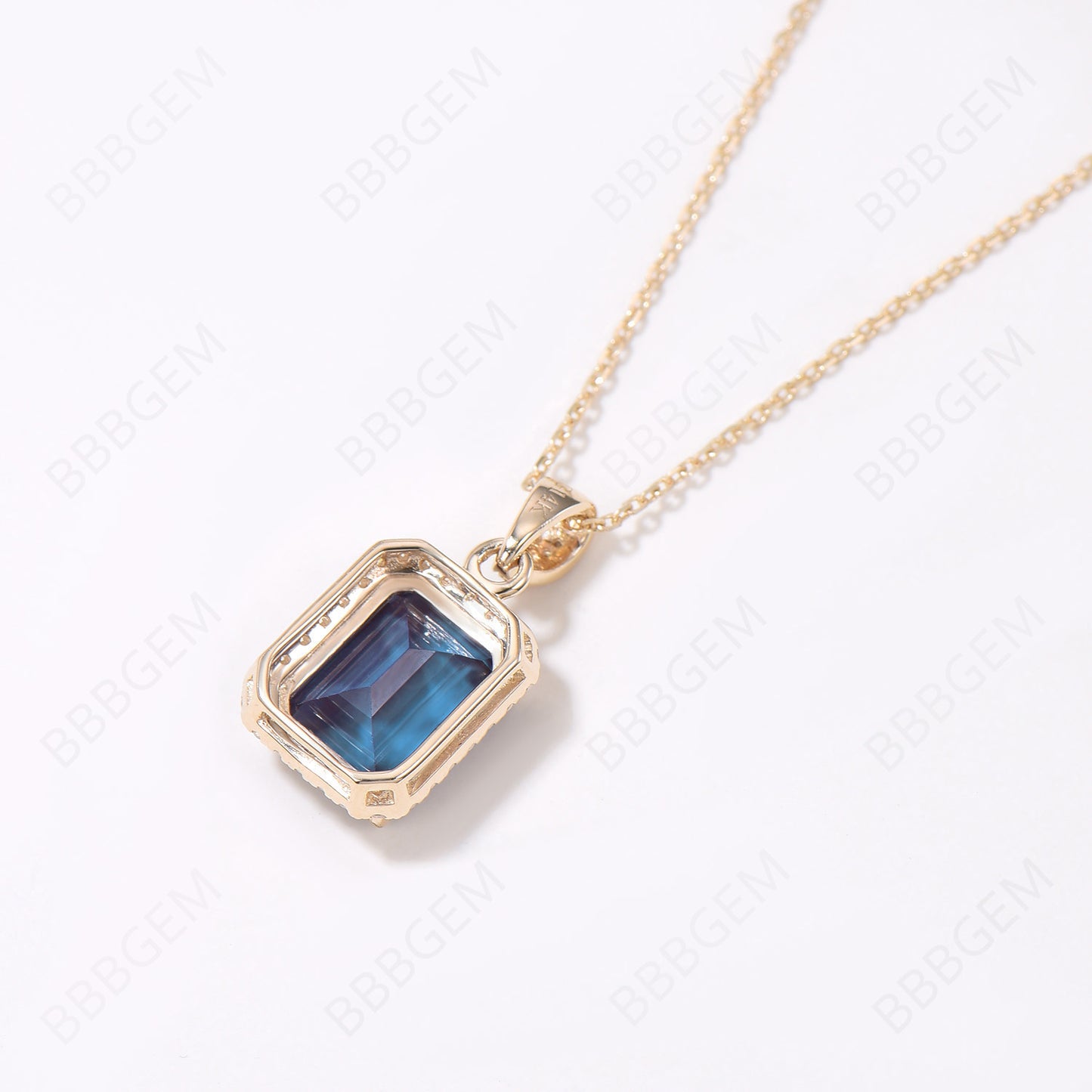 Emerald Cut Alexandrite Necklace Halo Diamond Pendant