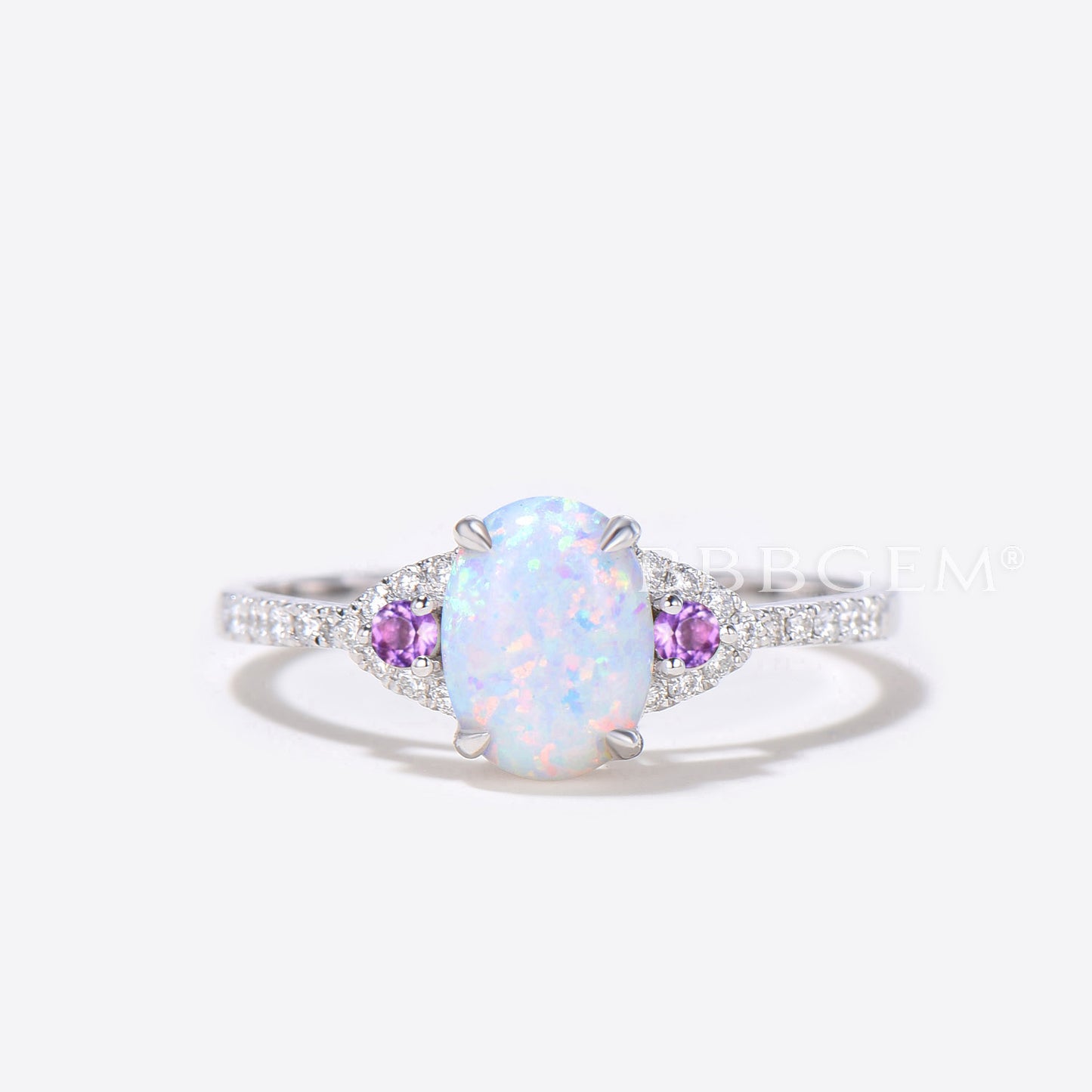 Oval Opal Diamond Engagement Ring Rose Gold Art Deco Amethyst Ring