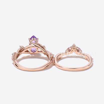 Nature Inspired Marquise Amethyst Engagement Ring Leaf Vine Ring