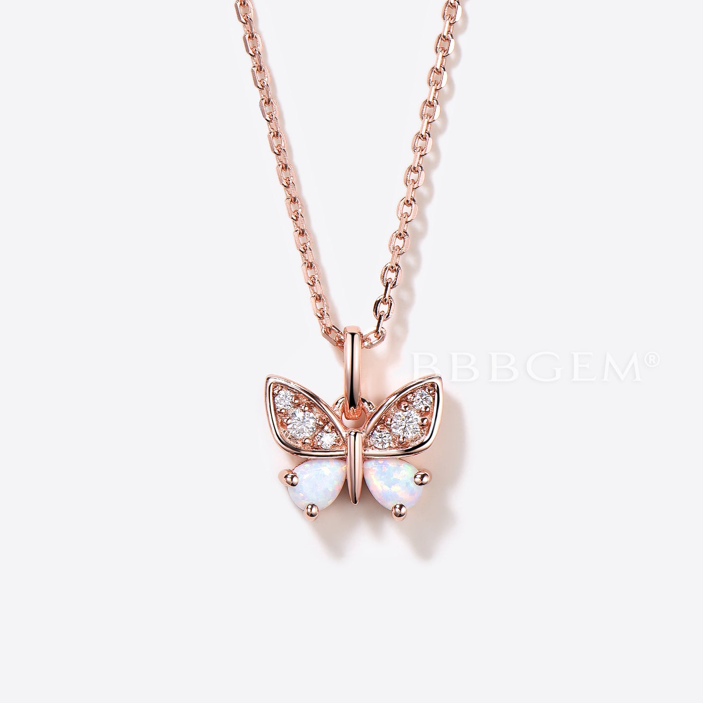 18K Rose Gold Dainty Butterfly Pendant Pear Opal Pendant Necklace