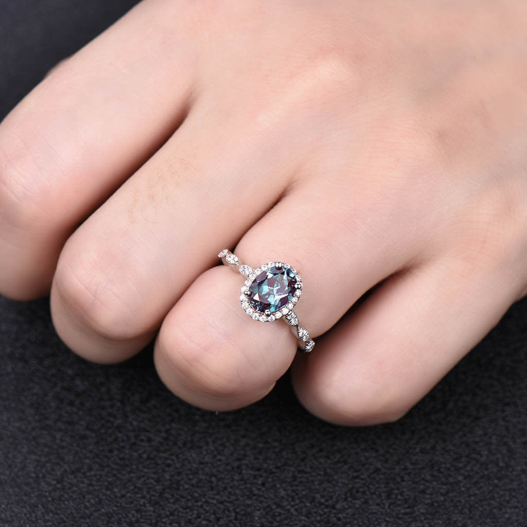 Alexandrite Halo Diamond Engagement Ring