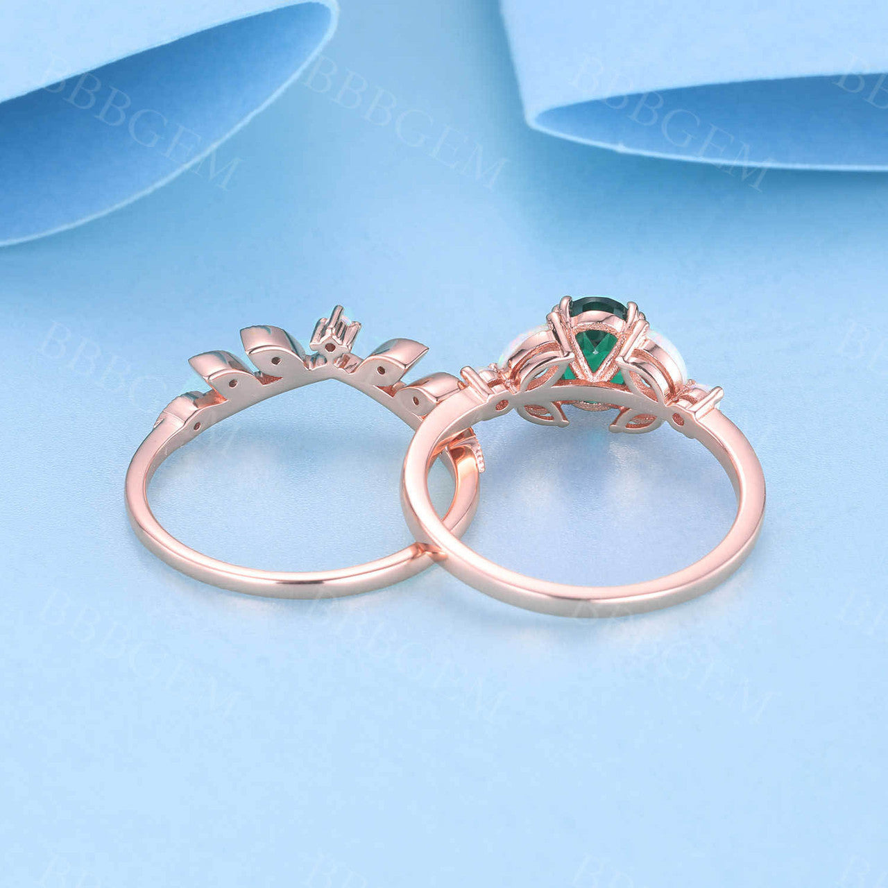 Emerald Wedding Ring Sets-BBBGEM 1CT Emerald Wedding Sets