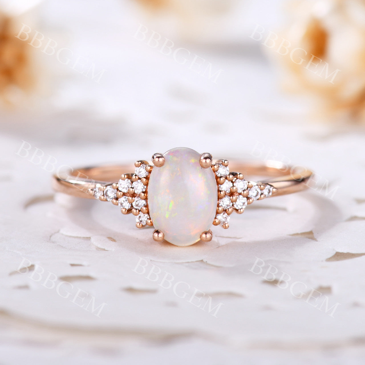 Opal And Diamond Ring-BBBGEM Opal And Diamond Ring