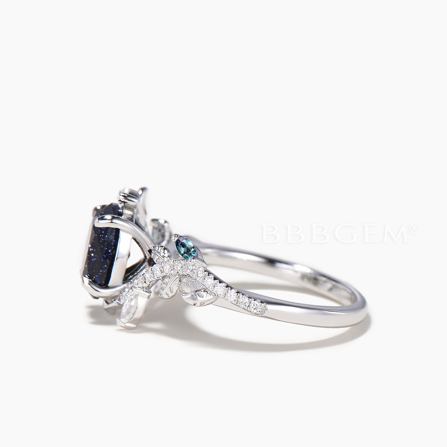 Oval Cut Blue Sandstone Nature Inspired Ring Alexandrite Diamond Twisted Ring