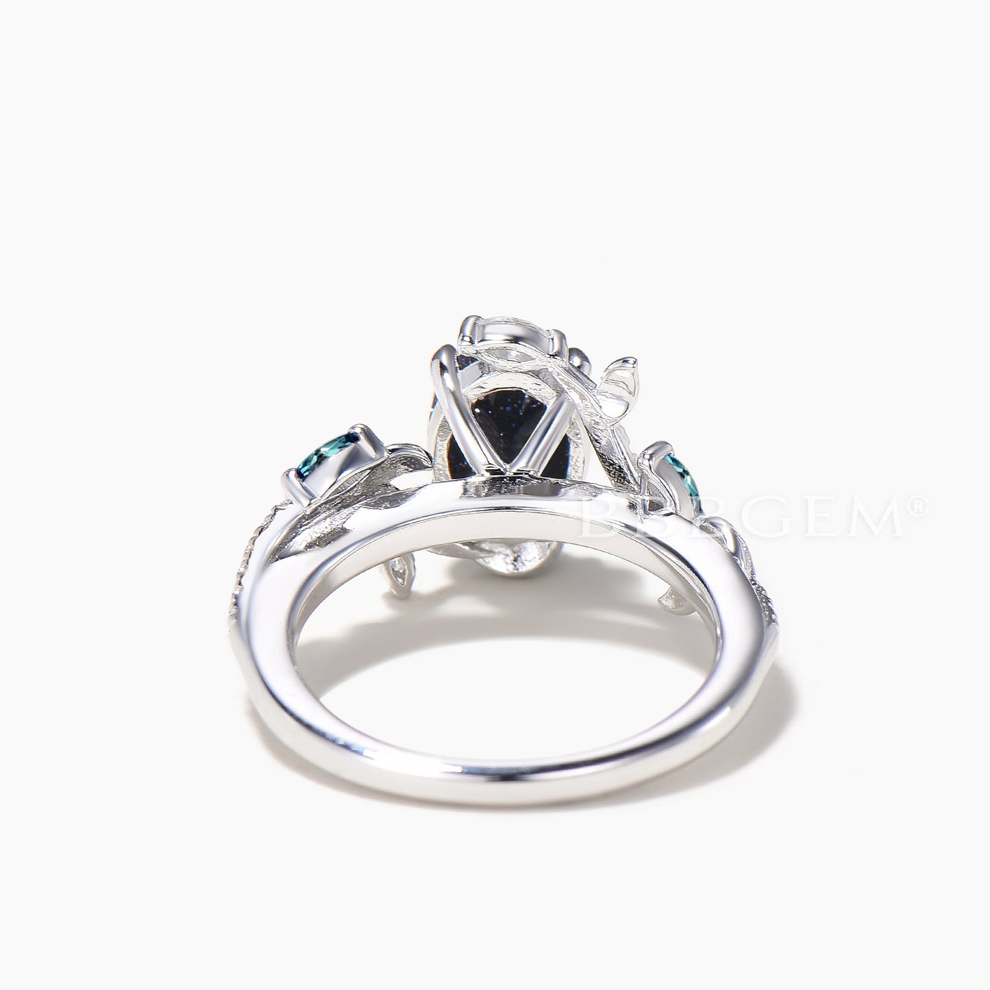 Oval Cut Blue Sandstone Nature Inspired Ring Alexandrite Diamond Twisted Ring